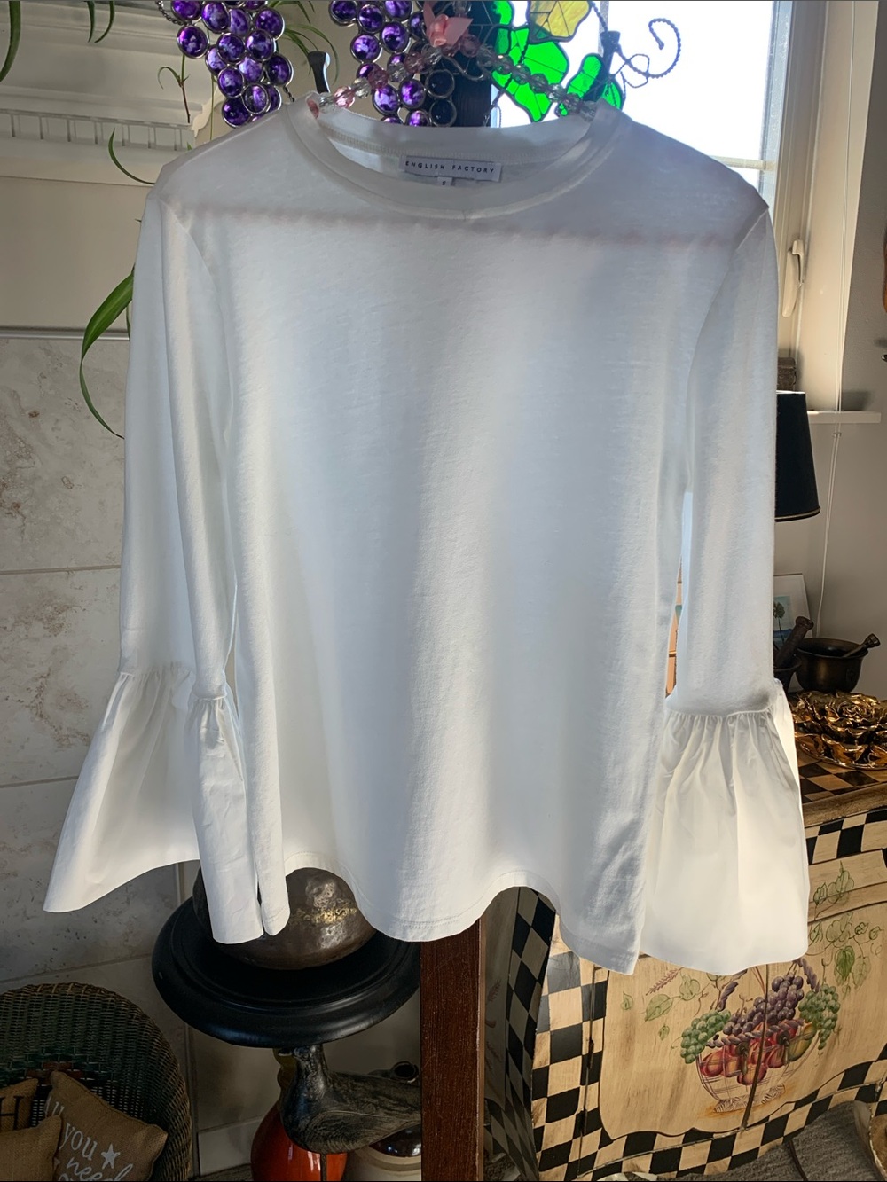 English Factory White Bell Sleeve Long-Sleeve Tee Size S